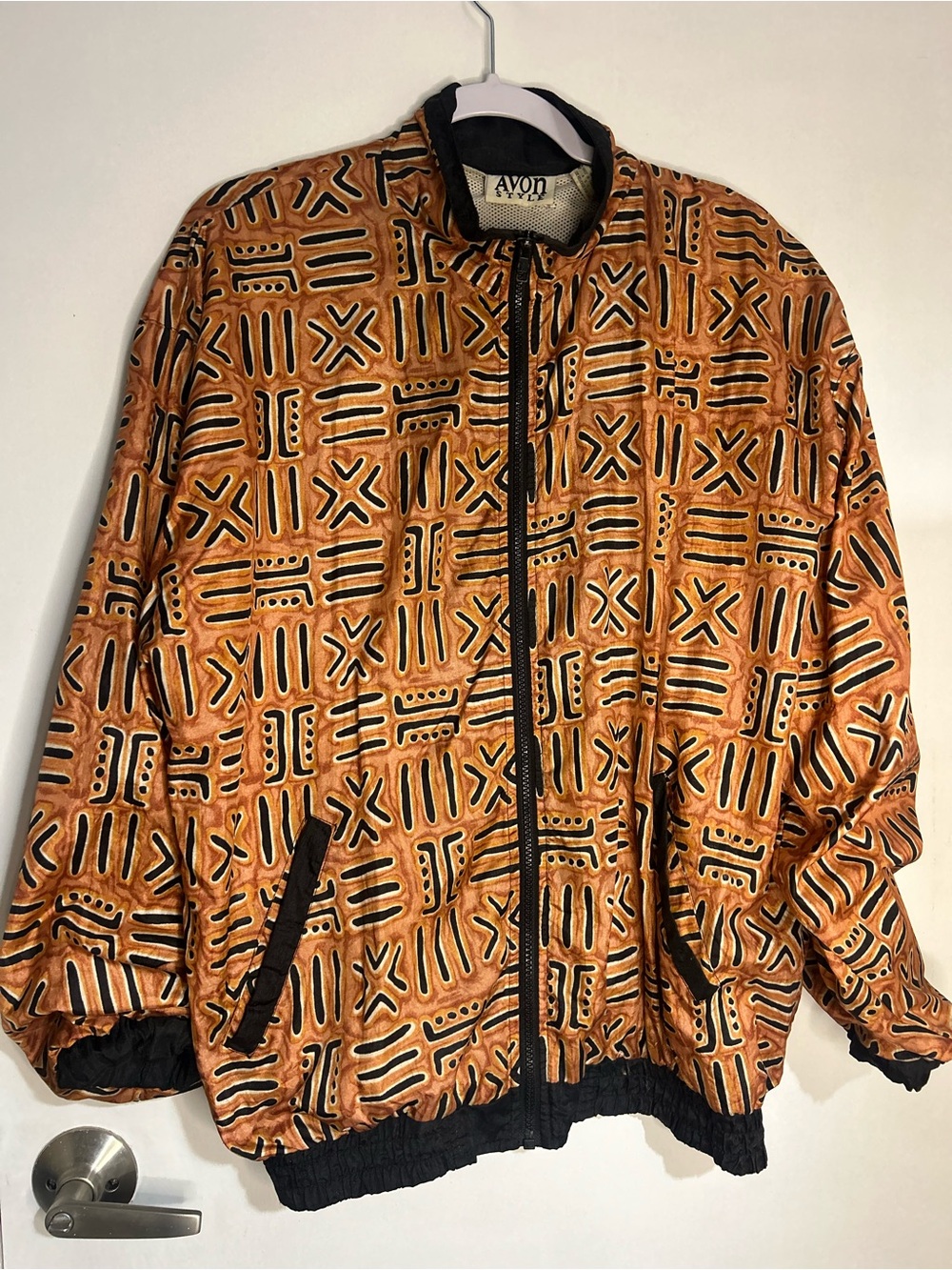 Avon Men's Orange & Black Patterned Bomber Jacket